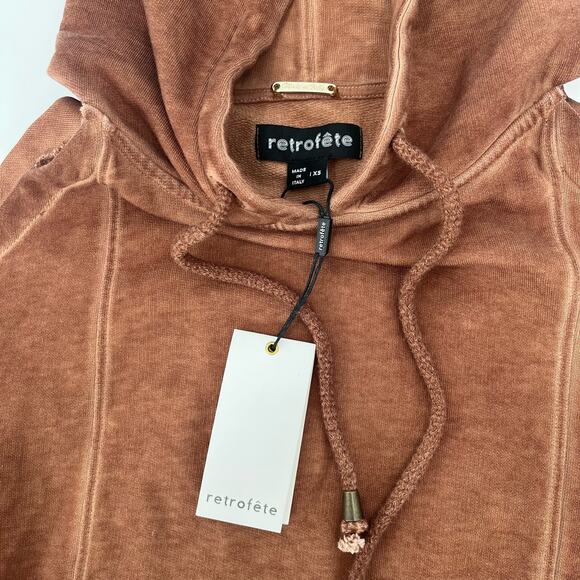 RETROFETE Washed Terry Hoodie Glazed Ginger Cold Shoulder Pullover Size XS NEW - Picture 7 of 7